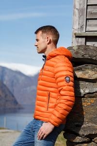 Scandinavian Explorer dunjakke unisex brent orange med hette